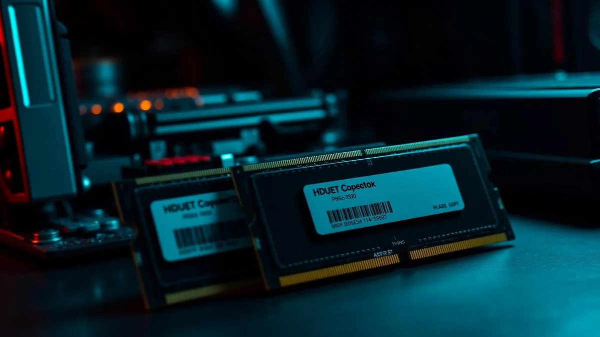 Barrettes de mémoire DDR4 et DDR5 posées sur un établi